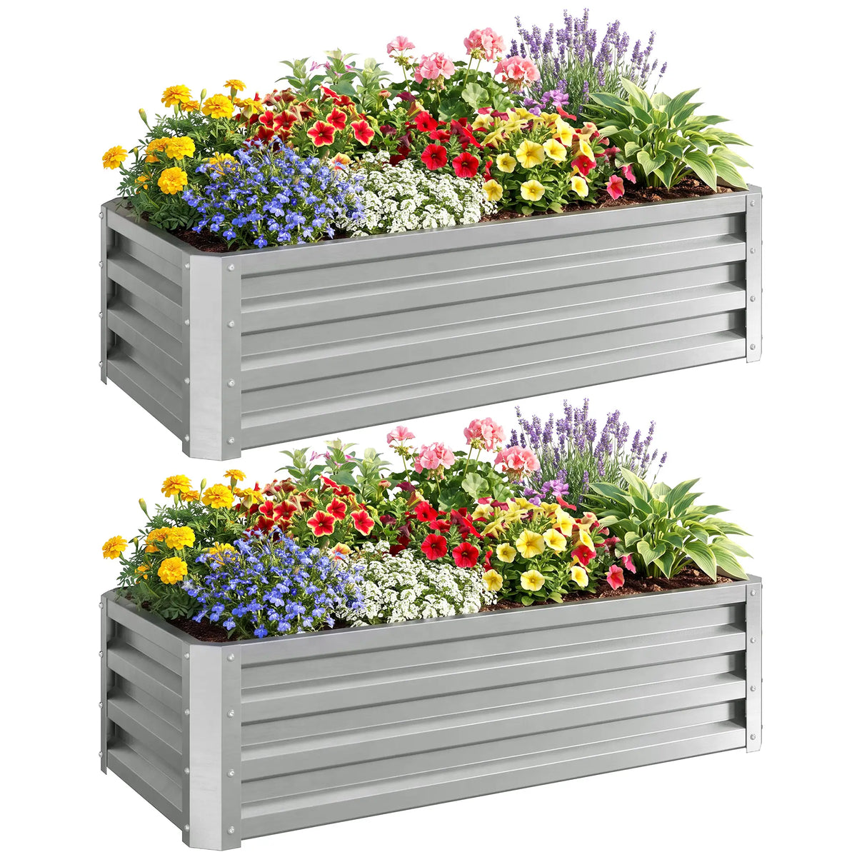 Galvanized Raised Garden Beds, Outdoor Planter Box, Set of 2, Silver Galvanized Planter Boxes at Gallery Canada