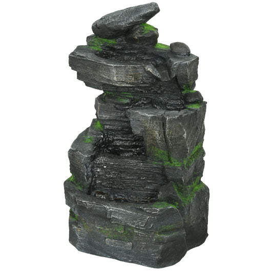 4-Tiered Rock Outdoor Water Fountain with LED Lights, Adjustable Flow, 22.4-inch Resin Waterfall Fountain - Gallery Canada