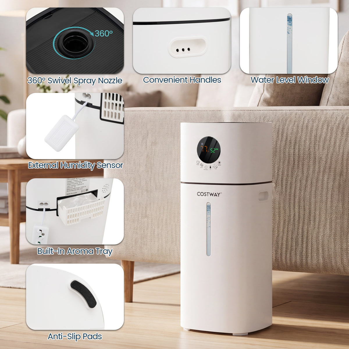 4.2 Gal Cool Mist Humidifier, Bedroom Large Room 1200 sq.ft, White