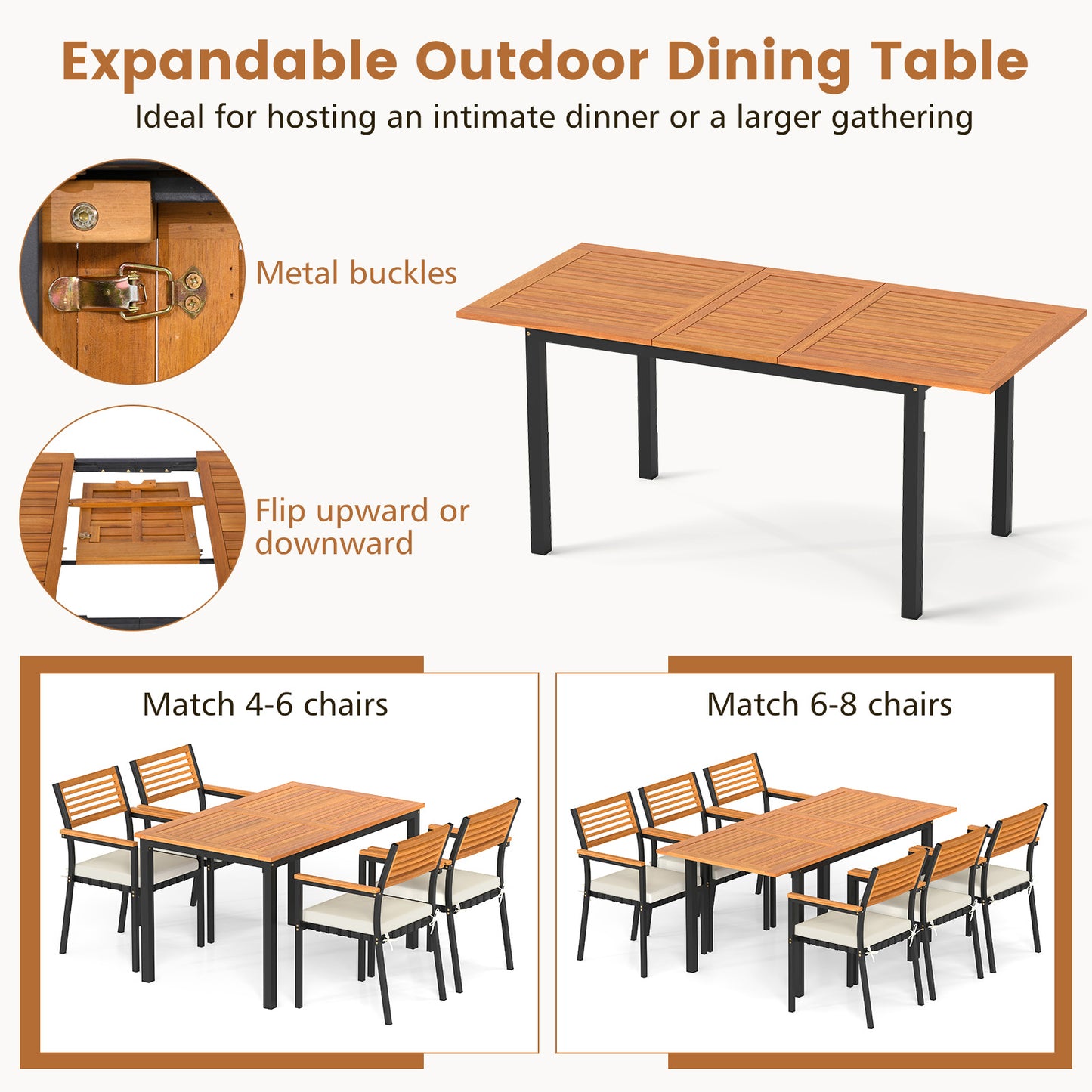 4-8 Person Extendable Solid Wood Dining Table With Umbrella Hole Patio Dining Tables at Gallery Canada