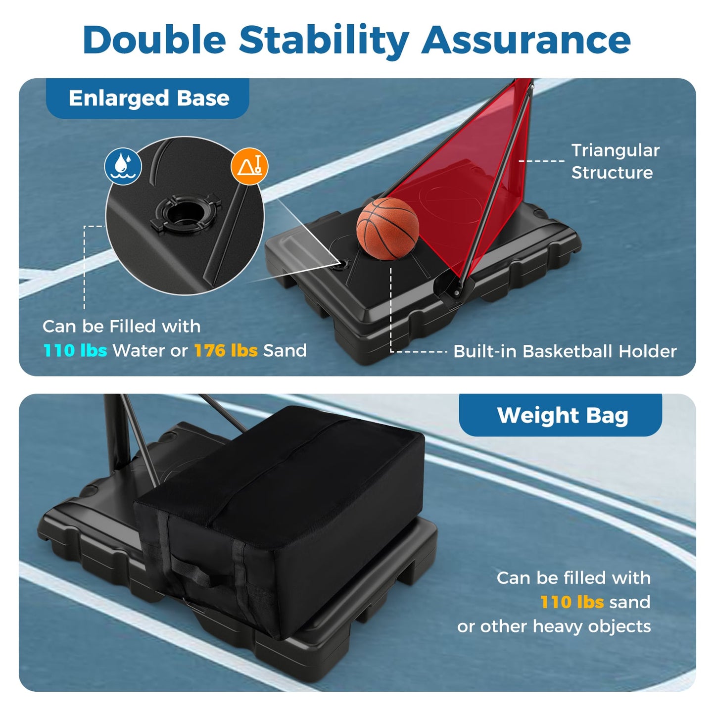 Panneau de basket réglable, 4,9-10 pieds, panneau arrière incassable
