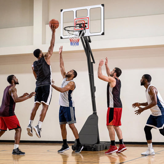 4.9-10 Ft Portable Basketball Hoop, 10 Levels Adjustable, Black & White Sport Equipments Black & White at Gallery Canada