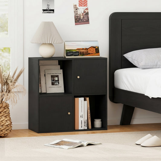 4-Cube Bookcase 3-Tier Bookshelf with Dual Anti-Tipping Kits and 2 Cabinets, Black Bookcases Black at Gallery Canada