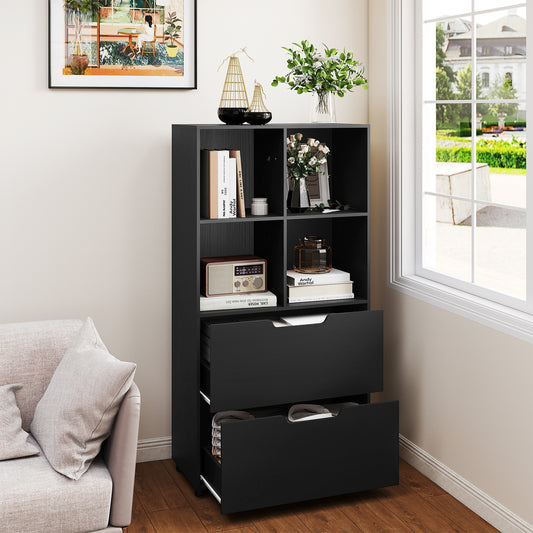 4-Cube Bookcase With 2 Drawers, 51 Inch, Black Bookcases Black at Gallery Canada