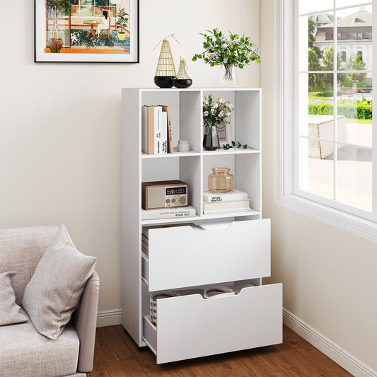4-Cube Bookcase With 2 Drawers, 51 Inch, 5-Tier Bookshelf, White Bookcases White at Gallery Canada