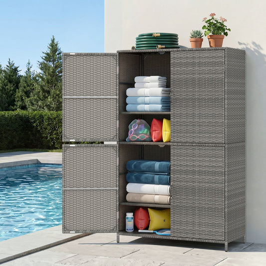 4-Door Rattan Vertical Storage Shed with Adjustable Shelves, Gray Sheds & Outdoor Storage Gray at Gallery Canada