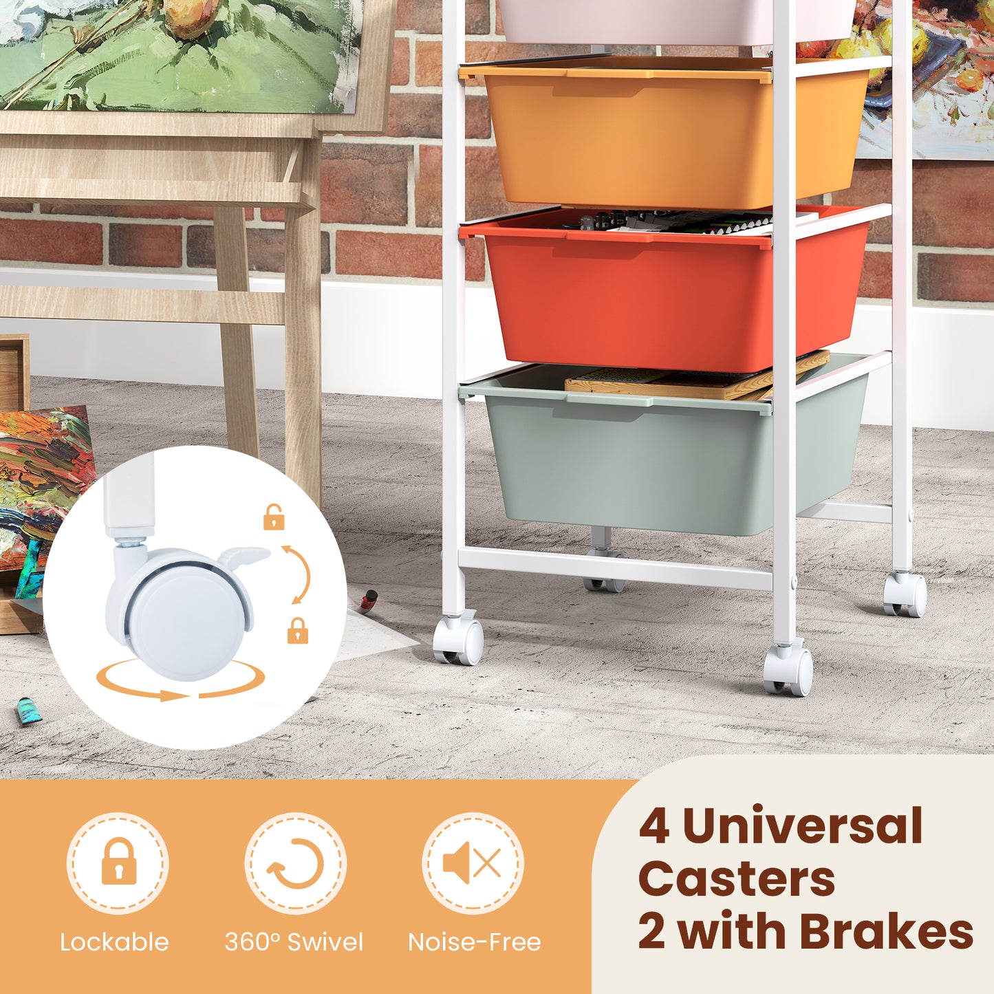 4-Drawer Rolling Storage Cart, Wooden Tabletop, Lockable Wheels, Macaron File Cabinets at Gallery Canada