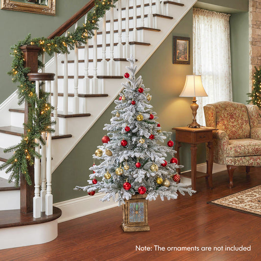 4 FT Artificial Christmas Tree Potted Xmas Tree with 180 Branch Tips Holiday Decoration Tree-Set of 1