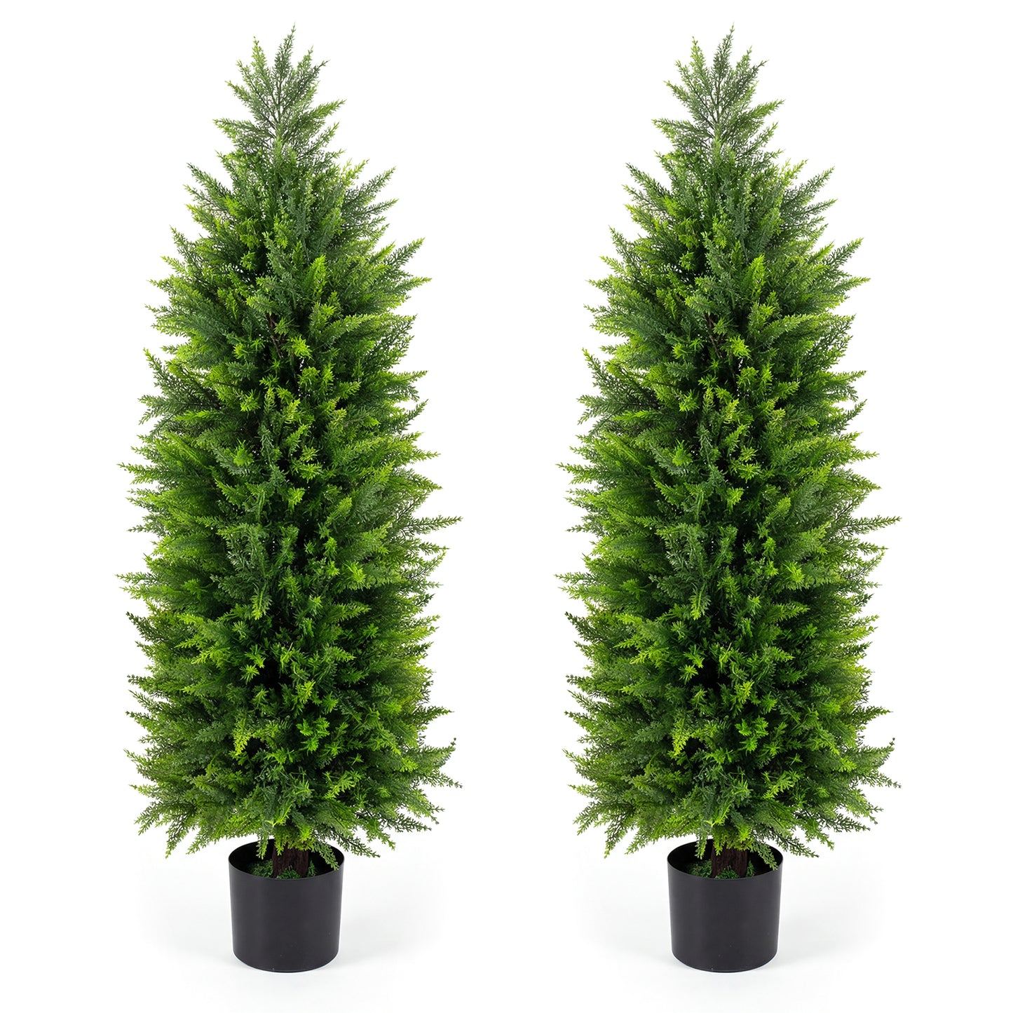 4 FT Artificial Topiary Tree Set, 2 Faux Cedar Cypress Plants, Cement-Filled Pots, Green Faux Plants Green at Gallery Canada