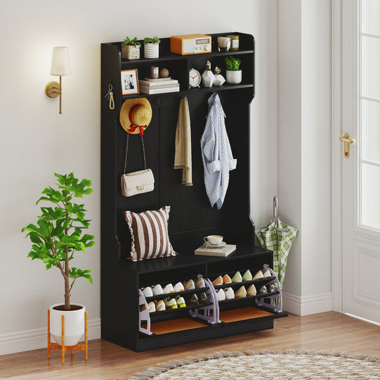 4-In-1 Hall Tree With Coat Rack, Flip Drawers, Black Coat Racks & Hall Trees Black at Gallery Canada