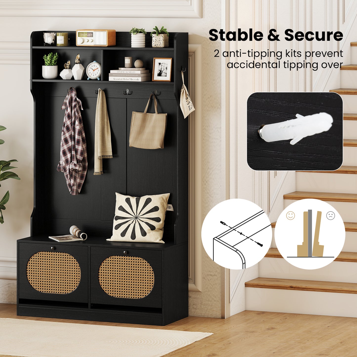 4-In-1 Hall Tree With Coat Rack, Flip Drawers, Black Coat Racks & Hall Trees at Gallery Canada
