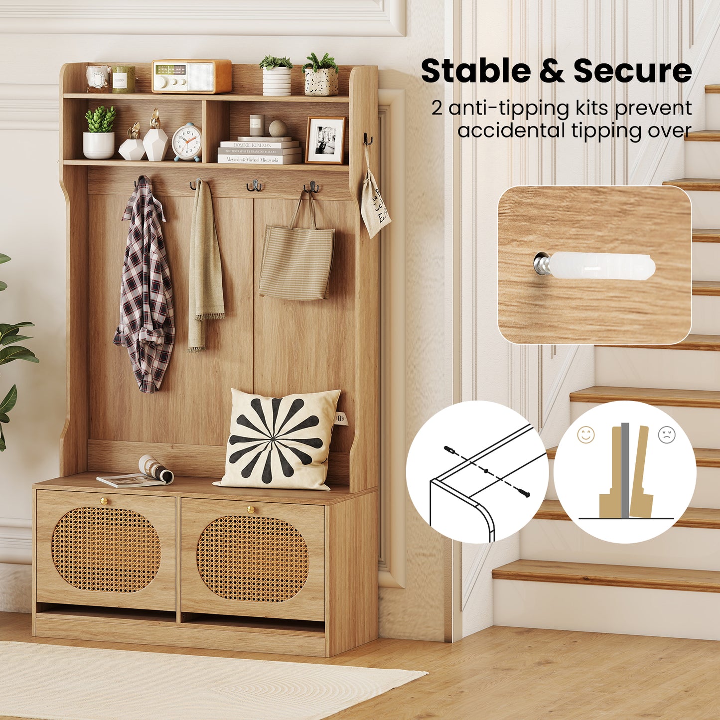 4-In-1 Hall Tree With Coat Rack, Flip Drawers, Natural Coat Racks & Hall Trees at Gallery Canada