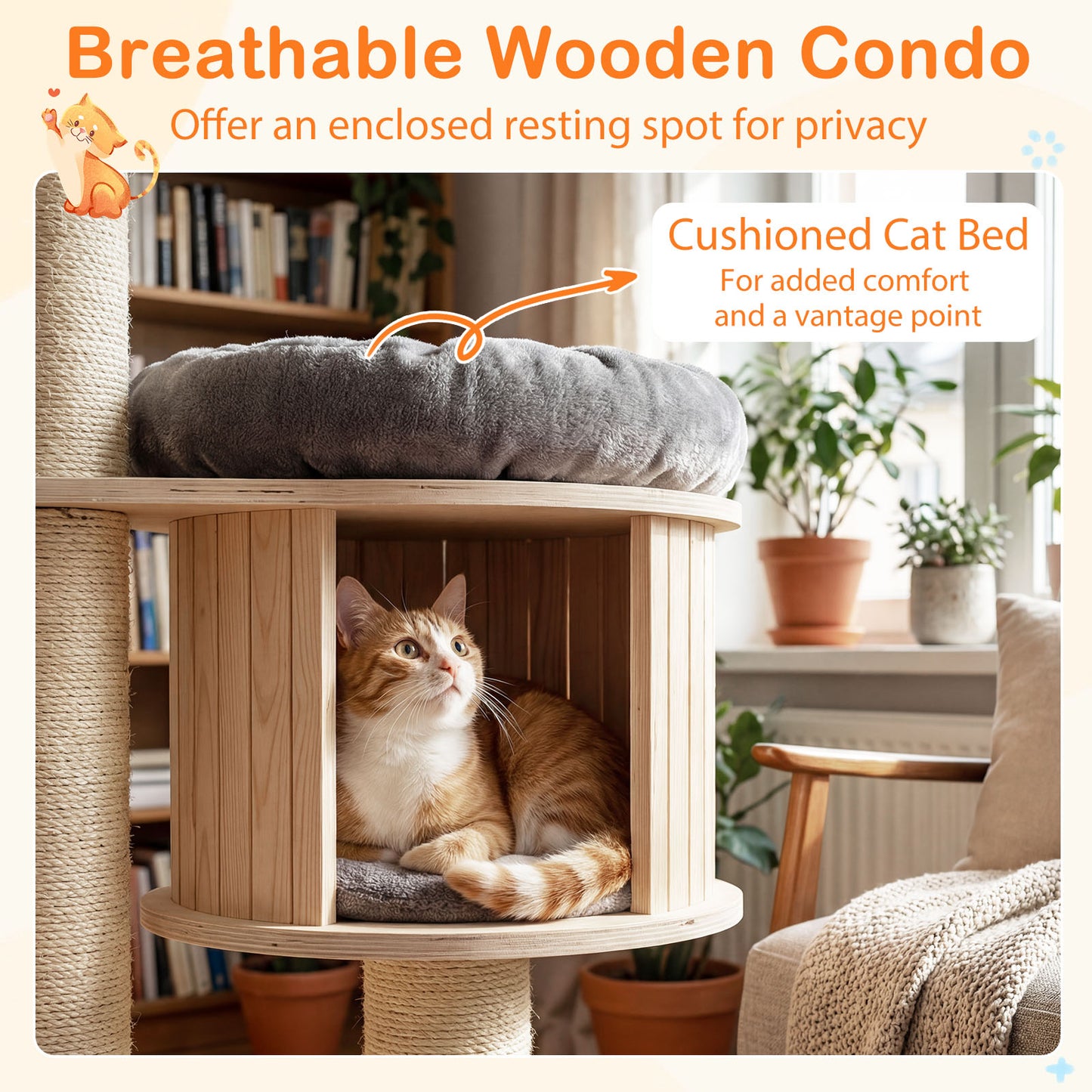 4-Layer 68.5-Inch Wooden Cat Tree, Sisal Posts, Gray Cat Trees Condos & Scratchers at Gallery Canada