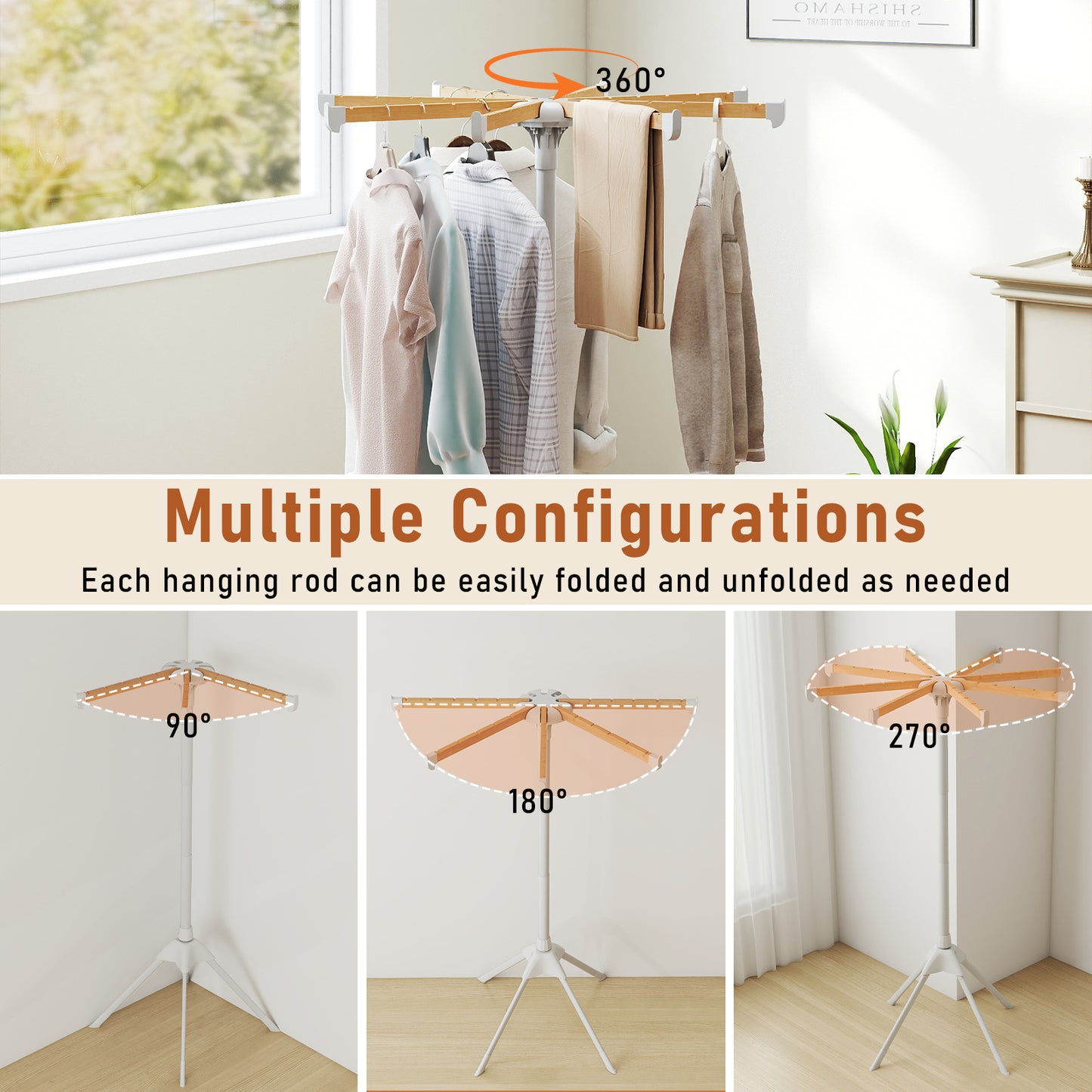 Foldable Clothes Drying Rack, 8 Bamboo Rods, 40 Hanger Slots Drying Racks at Gallery Canada