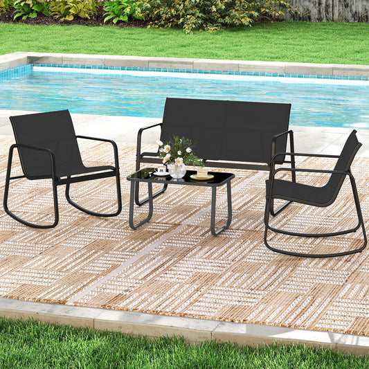 4 PCS Patio Furniture Set, Outdoor Rocker Chair, Black Patio Conversation Sets Black at Gallery Canada