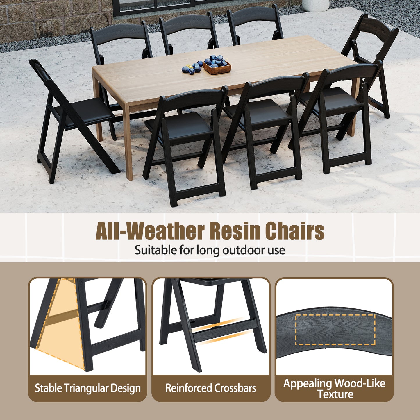 4 Pack Resin Folding Chairs with Padded Seat, Black Dining Chairs at Gallery Canada