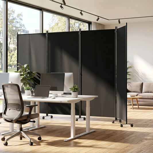 4 Panel Folding Privacy Screen Divider, Black Room Dividers Black at Gallery Canada