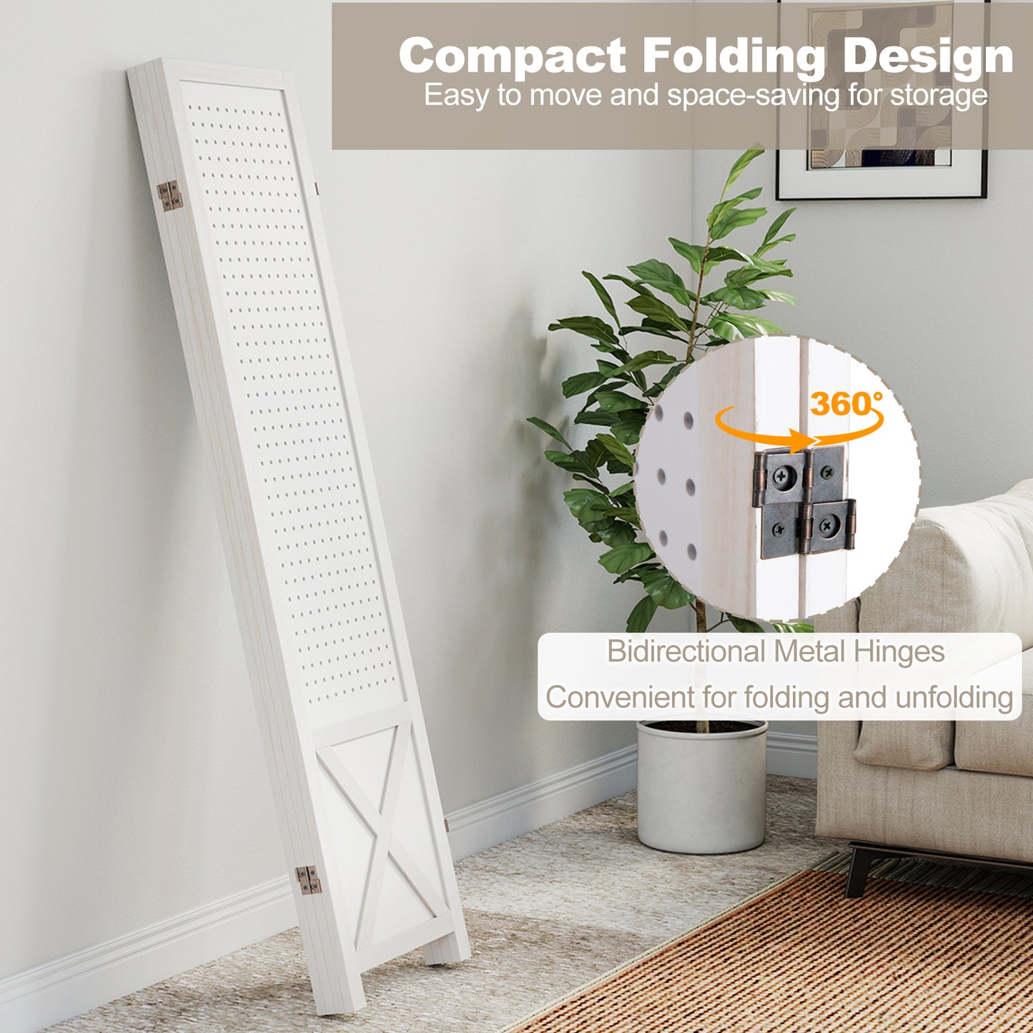 4-Panel Pegboard Room Divider, 67 Inches Tall, Foldable Privacy Screen Room Dividers at Gallery Canada