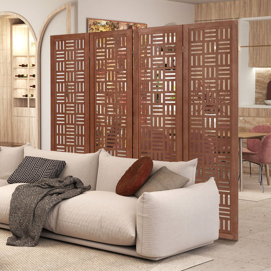4-Panel Solid Wood Room Divider, Walnut Room Dividers Walnut at Gallery Canada