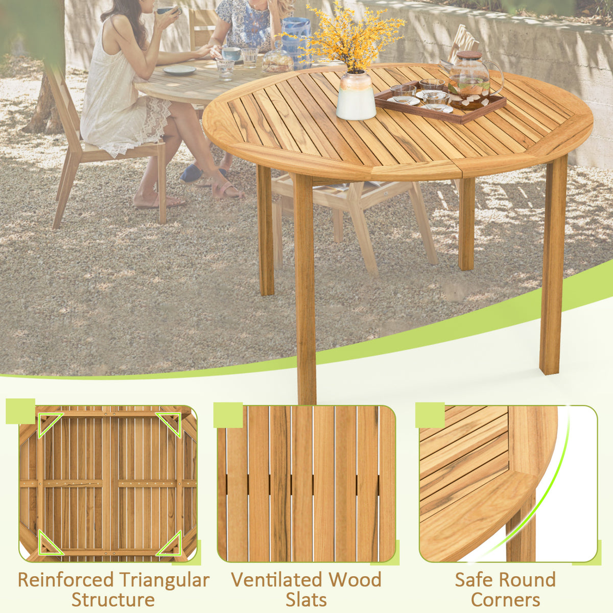 4-Person Round Outdoor Dining Table, Natural Patio Dining Tables at Gallery Canada