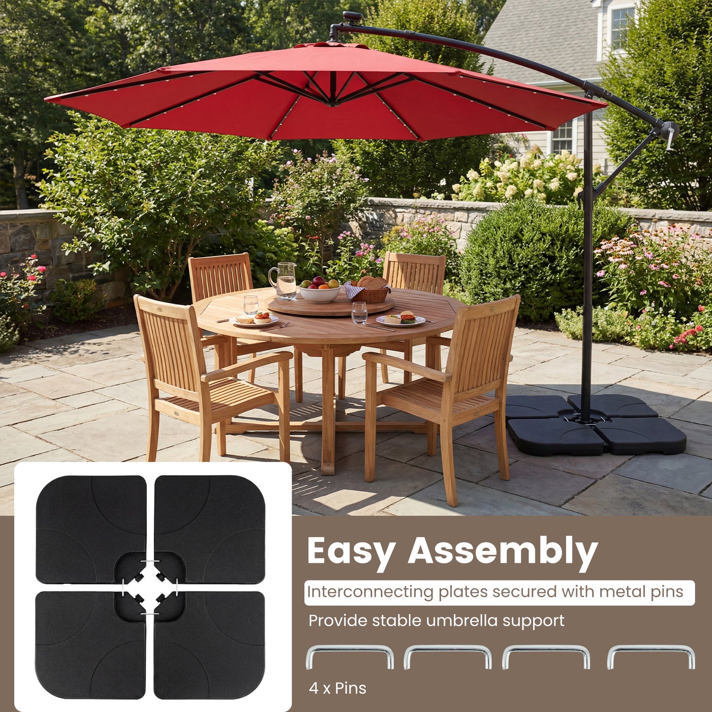4-Piece Cantilever Offset Base 164 LBS Heavy-Duty Square with U-Locking Pins, Black Outdoor Umbrella Bases at Gallery Canada