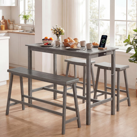 4-Piece Counter Height Dining Table Set, Solid Rubber Wood, Gray Dining Room Sets Gray at Gallery Canada