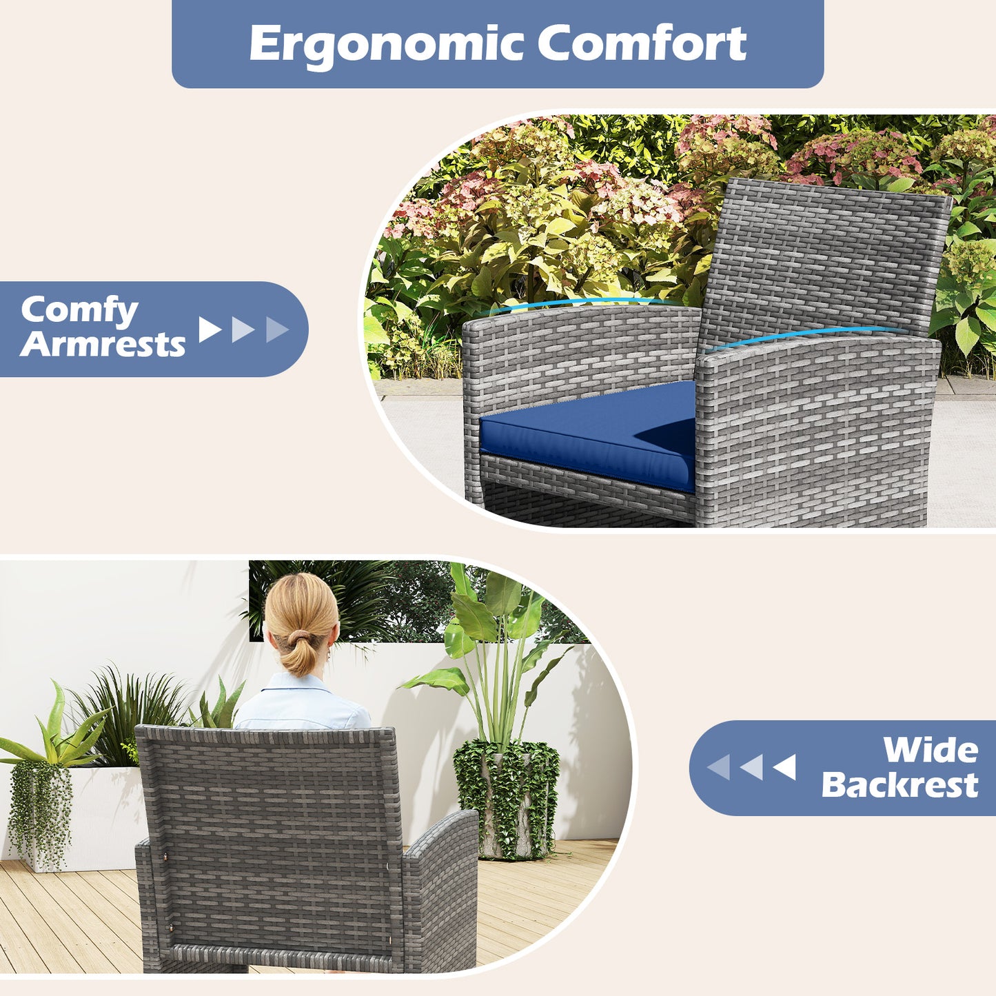 4 Piece Patio Conversation Set, Rattan Chair Loveseat Table, Navy Patio Conversation Sets at Gallery Canada