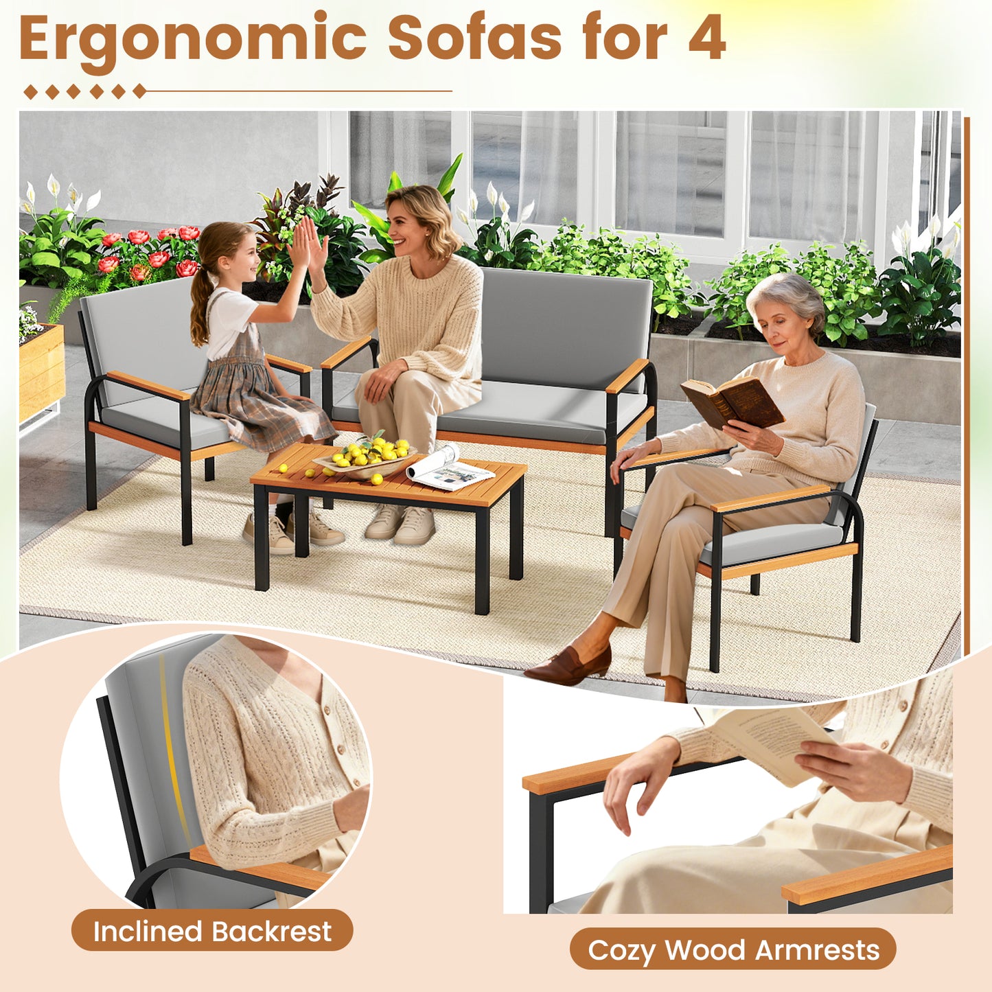 4 Piece Patio Furniture Set, Coffee Table, Loveseat, Removable Cushions, Gray Patio Conversation Sets at Gallery Canada