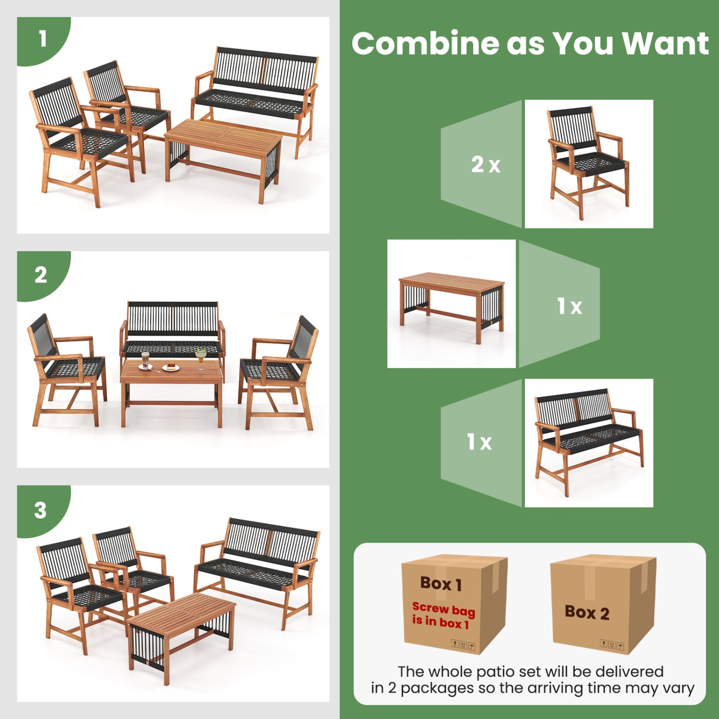 Acacia Wood Patio Conversation Set, 4 Pieces, Natural Patio Conversation Sets at Gallery Canada