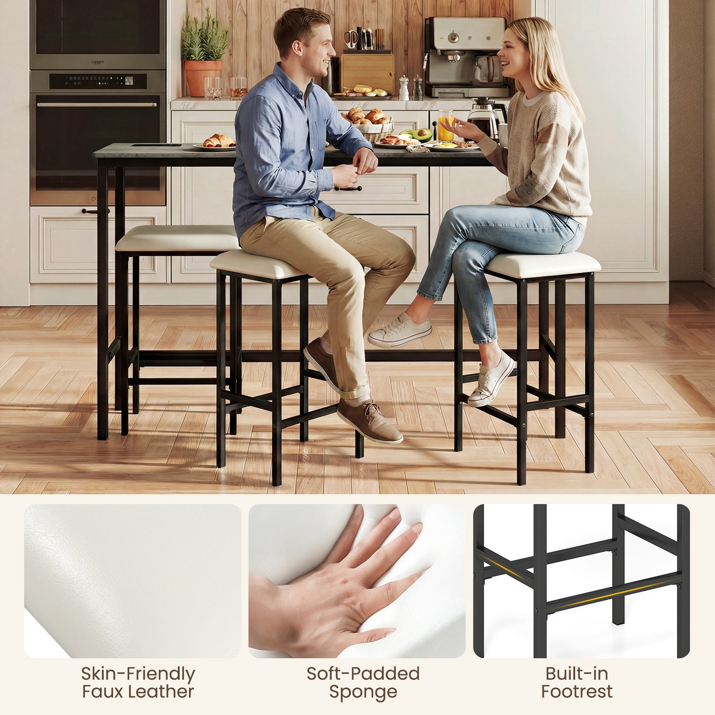 4-Piece Counter Height Bar Table With Power Outlet, 3 Padded Stools, Gray Dining Room Sets at Gallery Canada