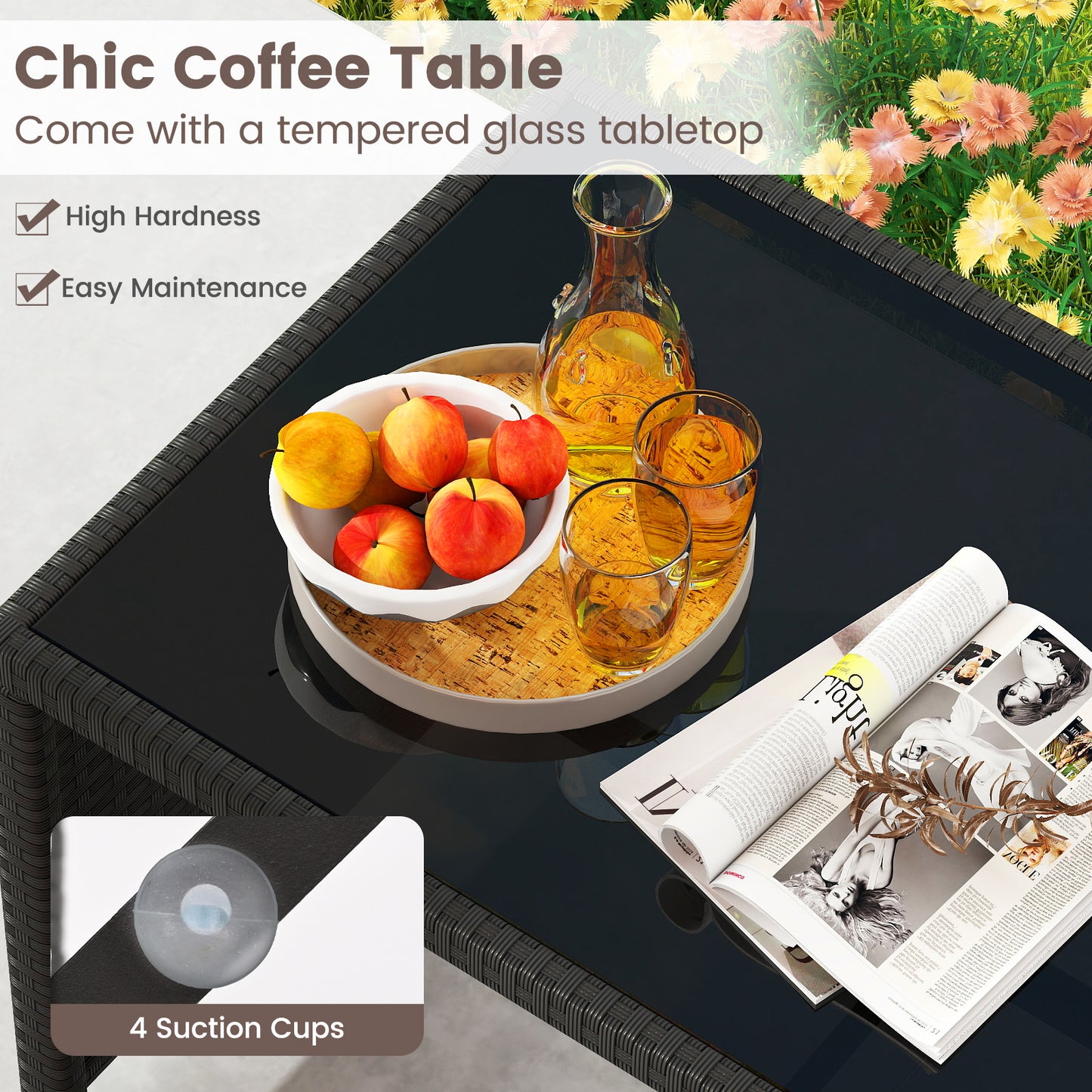 4 Piece Patio Furniture Set, Tempered Glass Tabletop, Removable Cushion, White Patio Conversation Sets at Gallery Canada