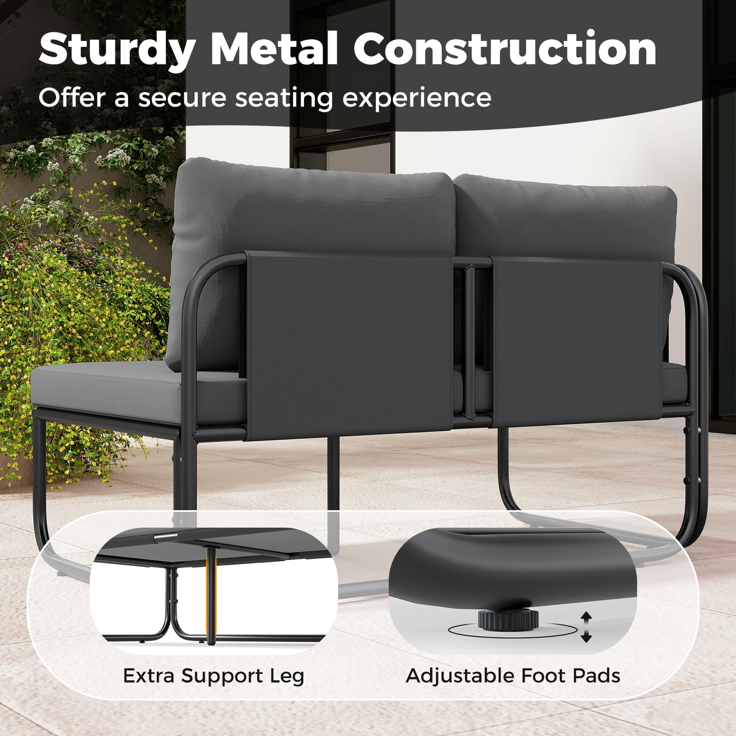 4 Pieces Patio Furniture Set with Cushions and Coffee Table, Gray