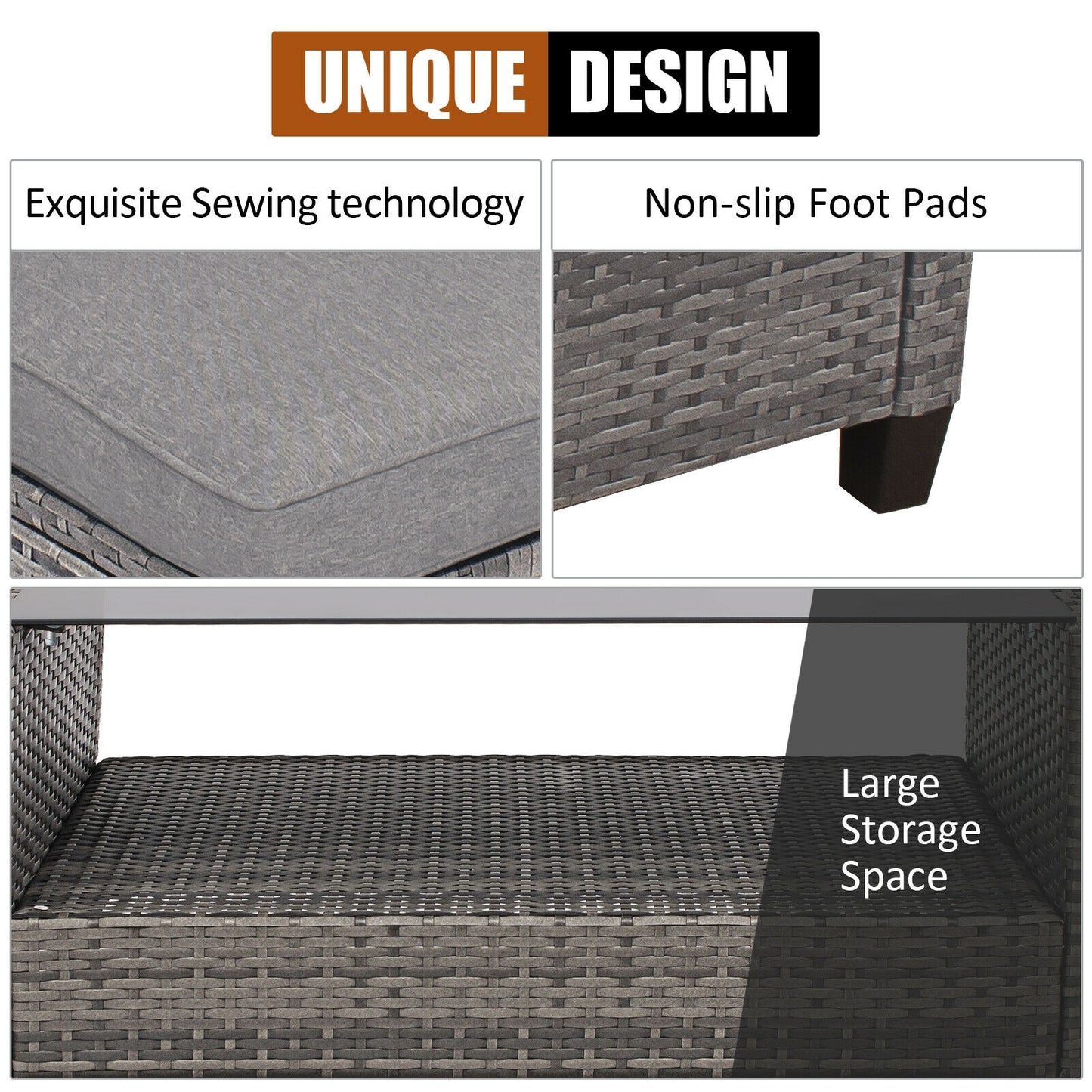 4 Piece Patio Rattan Furniture Set With Cushion, Gray Outdoor Sectionals at Gallery Canada