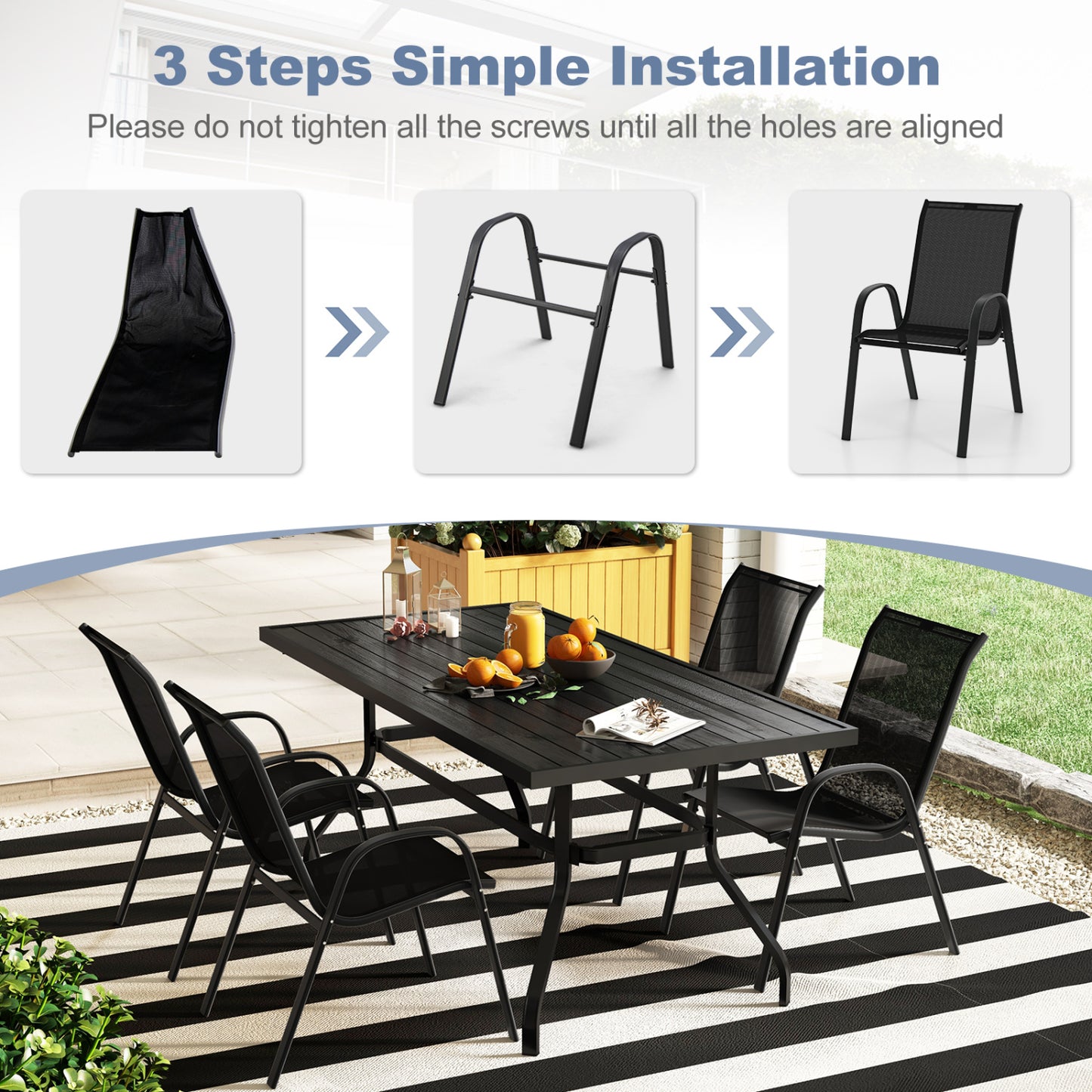 4-Piece Stackable Patio Dining Chairs Set, Black Patio Dining Chairs at Gallery Canada