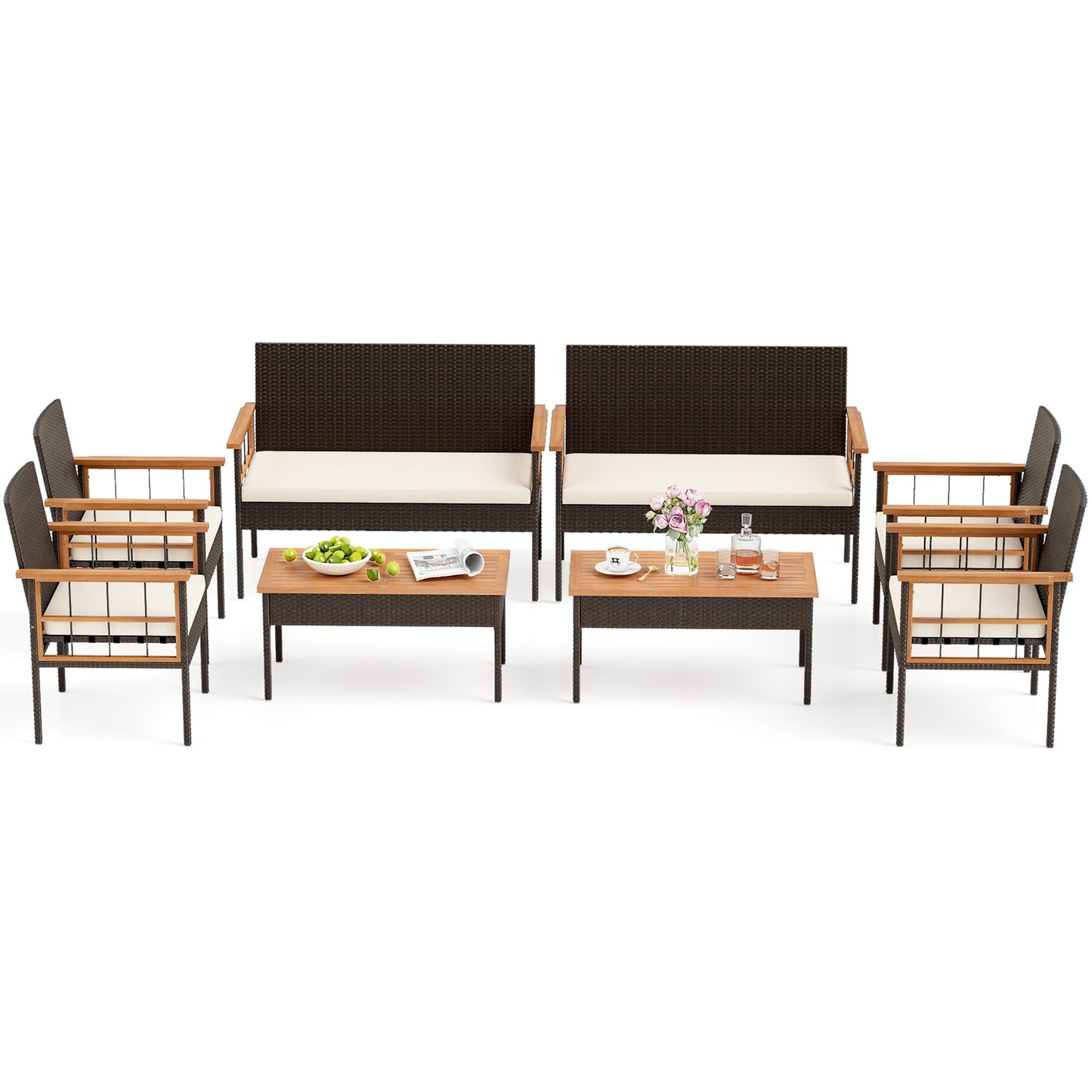 4-Piece Wicker Furniture Set, Acacia Wood Tabletop, White Patio Conversation Sets at Gallery Canada
