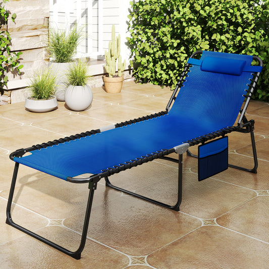 4 Position Folding Chaise, Adjustable Backrest, Footrest, Navy Outdoor Chaise Lounges Navy at Gallery Canada