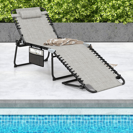 4 Position Folding Chaise, Adjustable Backrest, Footrest, Gray Outdoor Chaise Lounges Gray at Gallery Canada