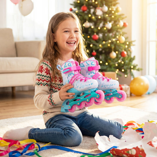 4-Size Adjustable Kids Inline Skates, Light Up Wheels, Pink, Blue Toy Sports Pink & Blue at Gallery Canada