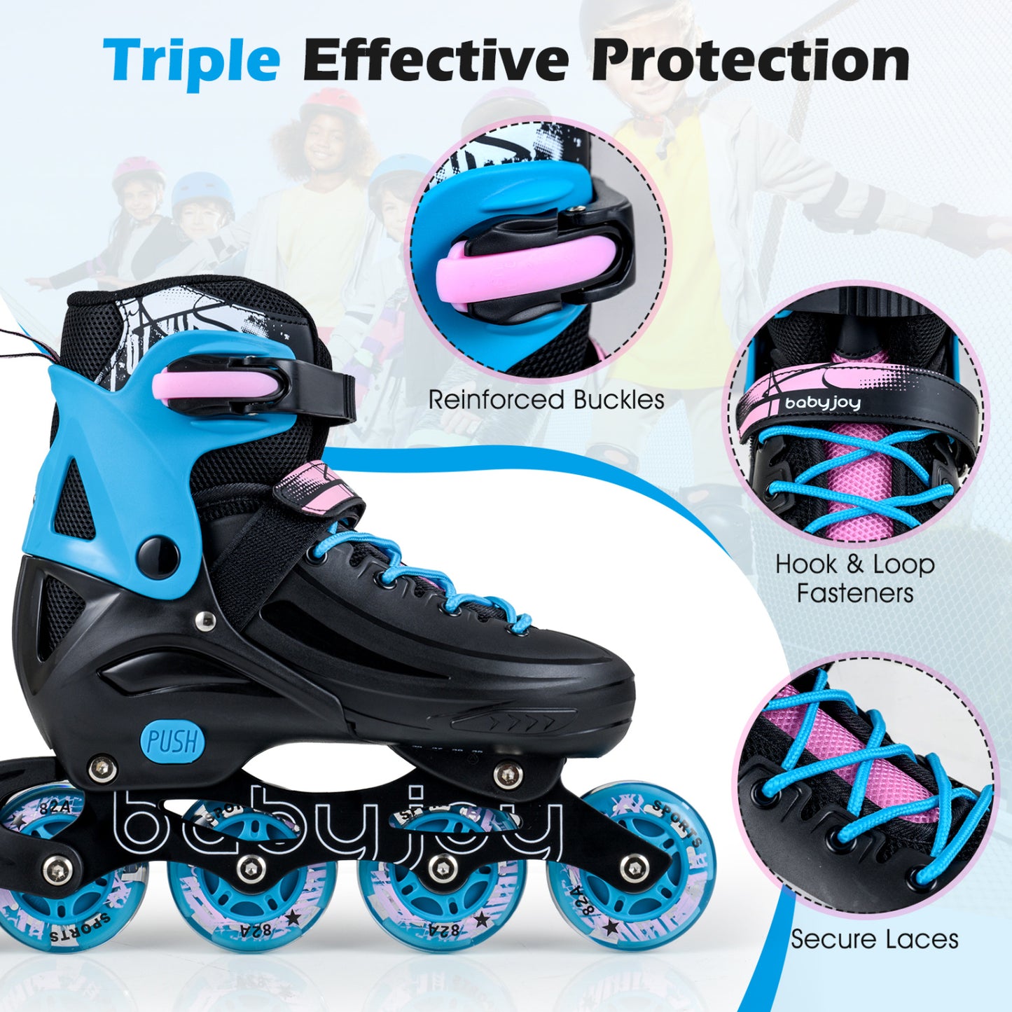 4-Size Adjustable Light-Up Kids Inline Skates, Black Toy Sports at Gallery Canada