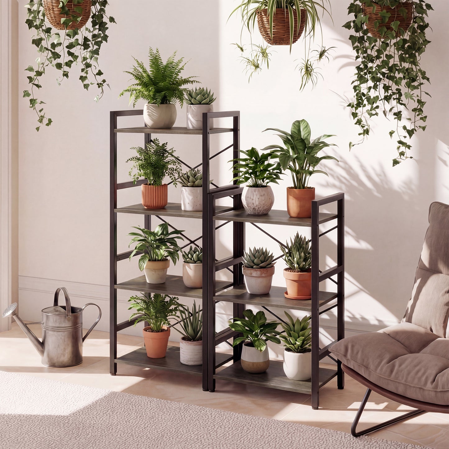 4-Tier Narrow Bookshelf with Metal Frame, Oak Bookcases at Gallery Canada