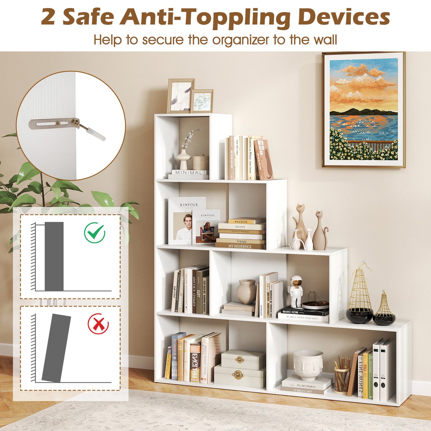 4-Tier Bookshelf, 6 Cube Display Rack, White Bookcases at Gallery Canada
