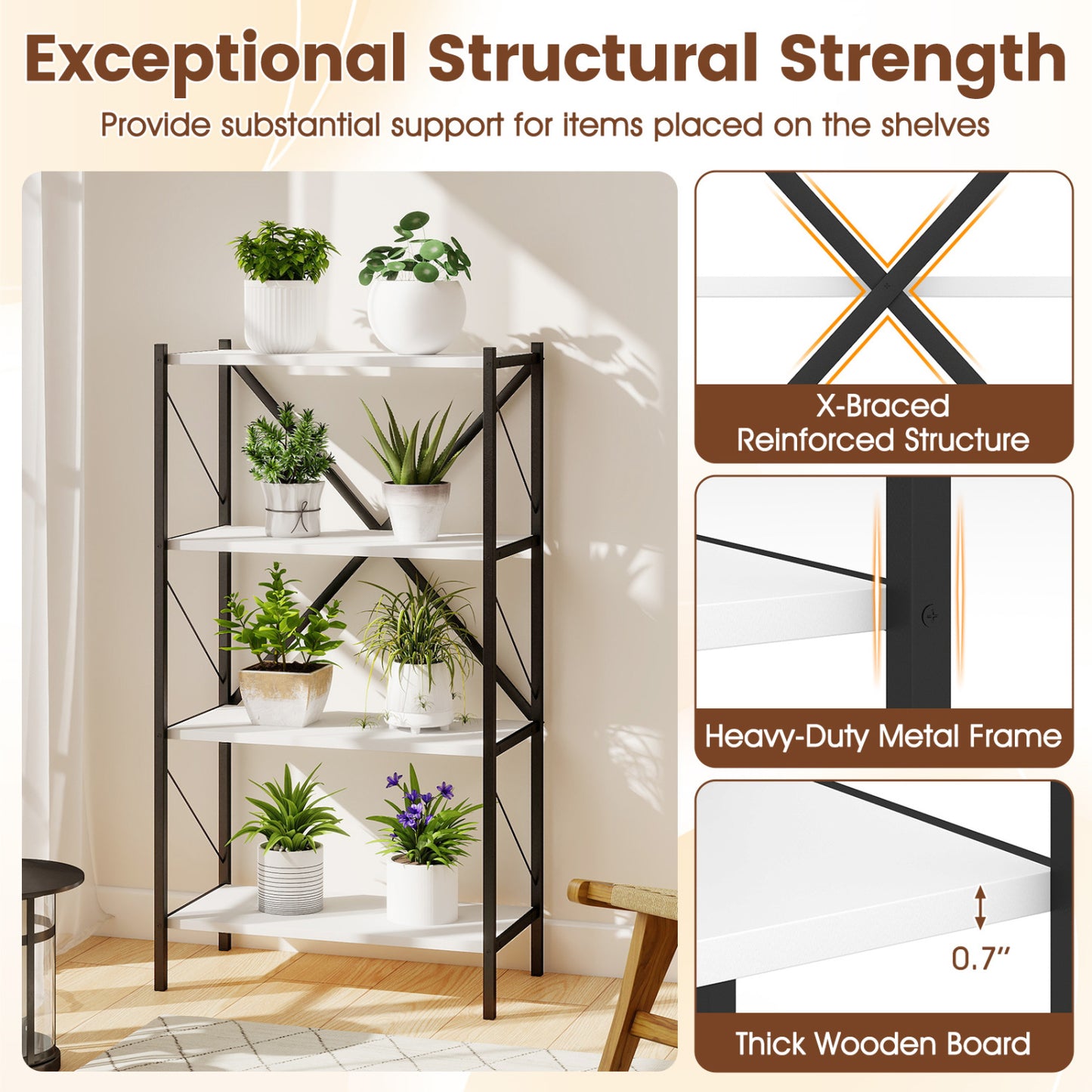 4-Tier Bookshelf with Heavy-Duty Metal Frame, White Bookcases at Gallery Canada