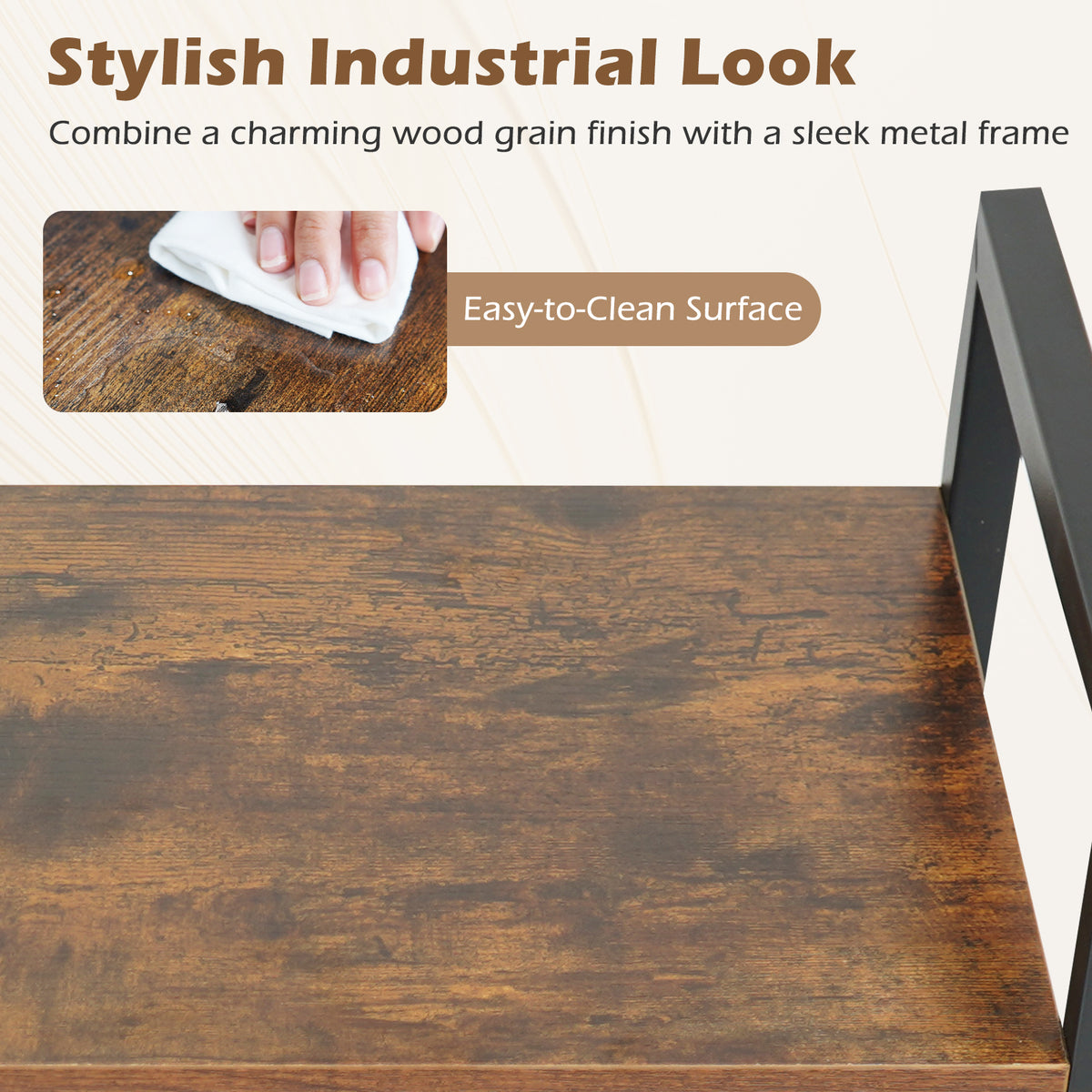 4-Tier Bookshelf, Metal Frame, Wooden Racks, Rustic Brown Bookcases at Gallery Canada
