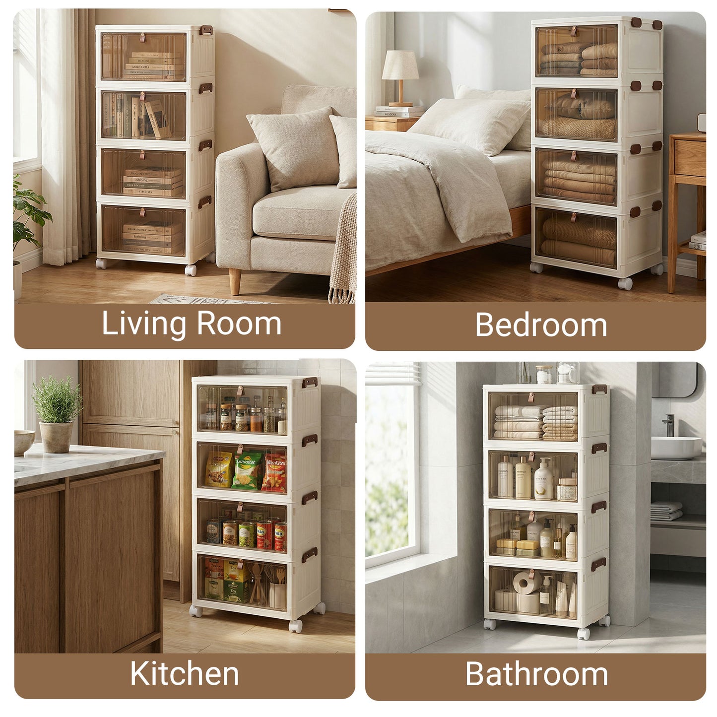 4-Tier Collapsible Shoe Box, Lid Doors, Lockable Wheels, White Shoe Racks & Storage Benches at Gallery Canada