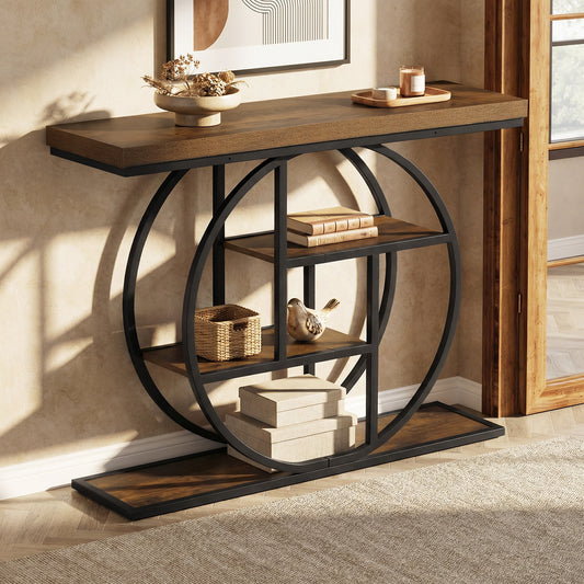 4-Tier Console Table, 41 Inches, Storage Shelves, Brown Console Tables Brown at Gallery Canada