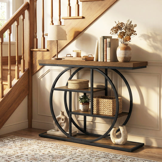 4-Tier Console Table, 41 Inches, Storage Shelves, Brown Console Tables Brown at Gallery Canada