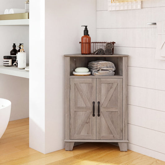 4-Tier Corner Cabinet With Open Shelf, Gray Cabinets & Chests Gray at Gallery Canada
