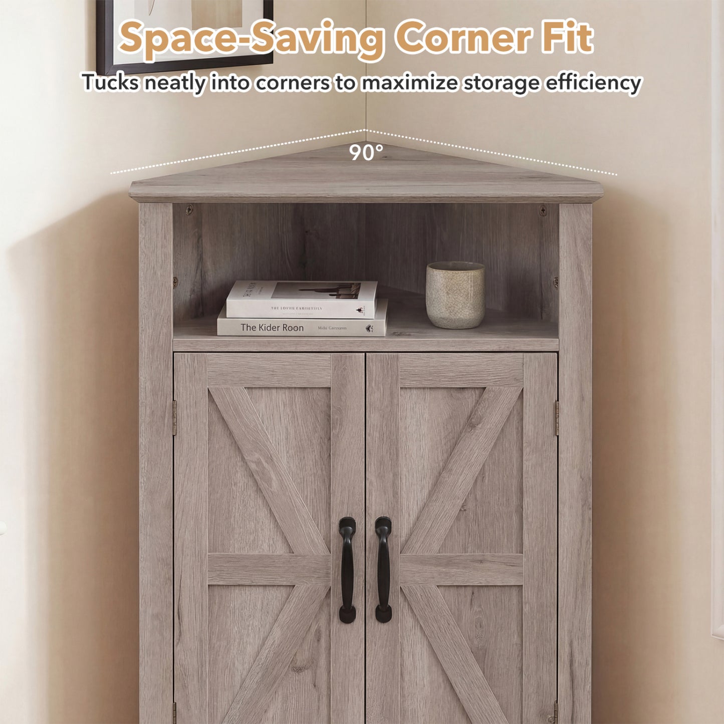 4-Tier Corner Cabinet With Open Shelf, Gray Cabinets & Chests at Gallery Canada