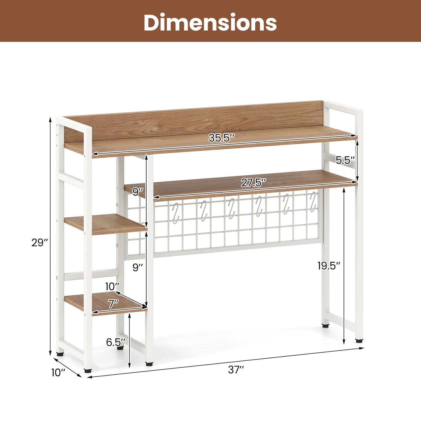 4-Tier Desk Shelf, Metal Grid Panel, 6 Hooks, Natural Bookcases at Gallery Canada