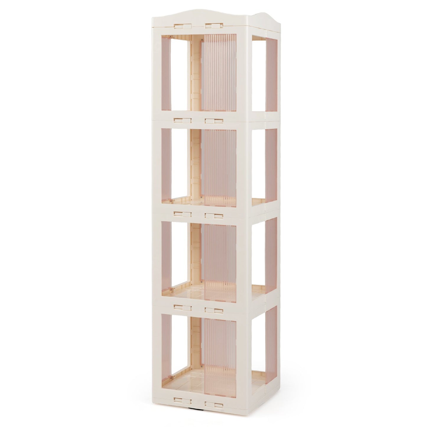 4-Tier Foldable Rotating Bookshelf with Swivel Base and Translucent Panels, White Bookcases White at Gallery Canada